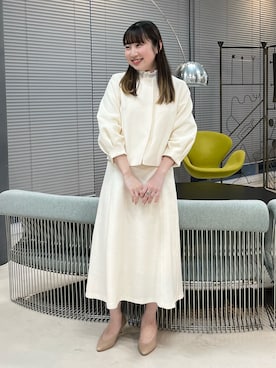 「アイボリー」｜「アイテム（ノーカラージャケット）」を使った、Nachikaさん（レディース・158cm）の冬コーディネート