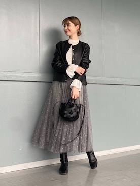 「甘辛mix」｜「アイテム（ノーカラージャケット）」を使った、yuukaさん（レディース・165cm）の冬コーディネート