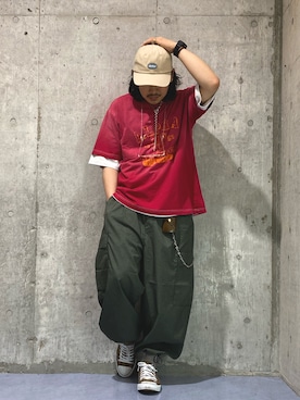 「Dickies（ディッキーズ）のアイテム（帽子）」を使った、マッスルさん（メンズ・169cm）の春コーディネート