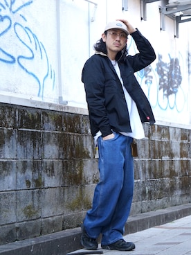 「Dickies（ディッキーズ）のアイテム（帽子）」を使った、マッスルさん（メンズ・169cm）の冬コーディネート