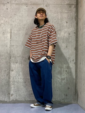 「Dickies（ディッキーズ）のアイテム（帽子）」を使った、マッスルさん（メンズ・169cm）の春コーディネート