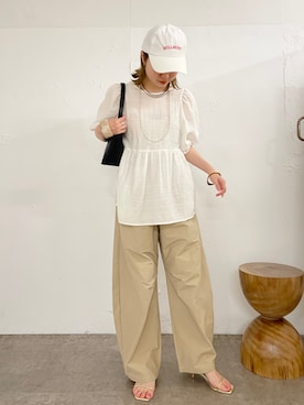 「ブラウスコーデ」｜「アイテム（キャップ）」を使った、riko ishikawaさん（レディース・158cm）の夏コーディネート