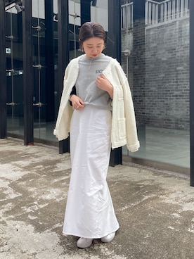「Tシャツ/カットソー」｜「アイテム（ノーカラージャケット）」を使った、riko ishikawaさん（レディース・158cm）の冬コーディネート