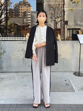 「カーディガンコーデ」｜「アイテム（ノーカラージャケット）」を使った、riko ishikawaさん（レディース・158cm）の冬コーディネート