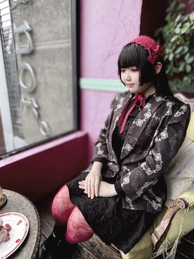 「ALICE and the PIRATESのアイテム（ファッション雑貨、レッド系）」を使った、はにゅ〜さん（レディース・158cm）の春コーディネート