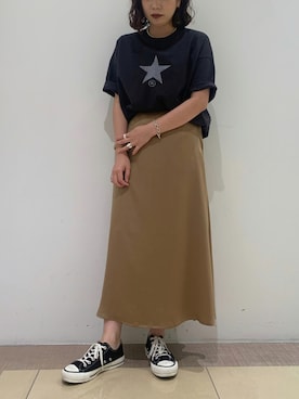 「CONVERSE TOKYO（コンバーストウキョウ）のアイテム（Tシャツ/カットソー、ブラック系）」を使った、MIOさん（レディース・157cm）の夏コーディネート
