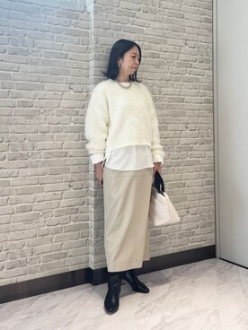 「GALLEST（ギャレスト）のドロップショルダーシャギーニット（ニット/セーター、ホワイト系）」を使った、Mikoさん（レディース・157cm）の冬コーディネート