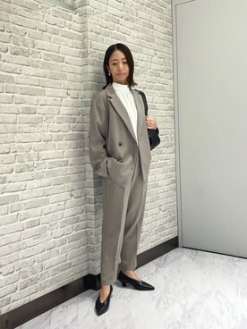 「GALLEST（ギャレスト）のComfy SET UP｜ダブルブレストイージージャケット【セットアップ対応】（テーラードジャケット、ベージュ系）」を使った、Mikoさん（レディース・157cm）の秋コーディネート