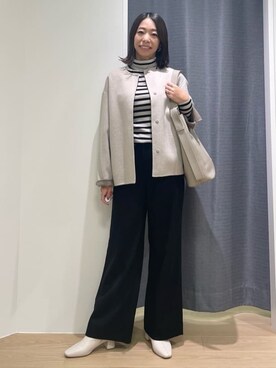 「INDIVI（インディヴィ）の【洗える／毛玉になりにくい】エクストラファインウール リブタートルニット（ニット/セーター、ベージュ系）」を使った、Mikoさん（レディース・157cm）の秋コーディネート