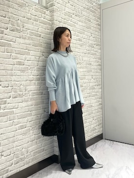 「GALLEST（ギャレスト）の【再入荷】ペプラムハイネックニット（ニット/セーター、ブルー系）」を使った、Mikoさん（レディース・157cm）の秋コーディネート