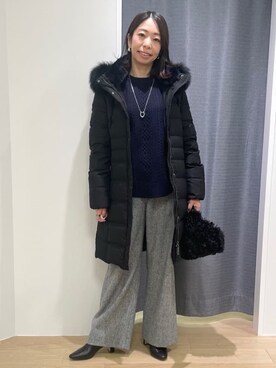 「INDIVI（インディヴィ）の【名品／撥水／抗菌防臭】ロング丈リサイクルダウンコート（ダウンジャケット/コート、ブルー系）」を使った、Mikoさん（レディース・157cm）の冬コーディネート