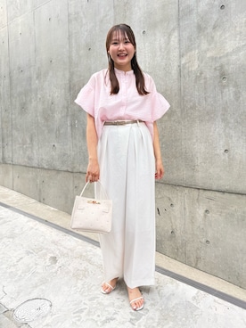 「NOLLEY’S（ノーリーズ）のウォッシャブルラップ風ワイドパンツ（その他パンツ、ホワイト系）」を使った、Mihoさん（レディース・160cm）の夏コーディネート