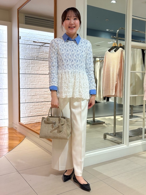 ウォッシャブルストレッチレースペプラムプルオーバー（シャツ