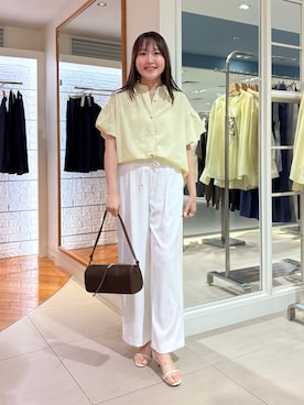 「NOLLEY’S（ノーリーズ）の《セットアップ対応》ウォッシャブルイージーツイルセミワイドパンツ（その他パンツ、ホワイト系）」を使った、Mihoさん（レディース・160cm）の夏コーディネート