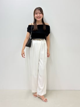 「NOLLEY’S（ノーリーズ）のウォッシャブルラップ風ワイドパンツ（その他パンツ、ホワイト系）」を使った、Mihoさん（レディース・160cm）の夏コーディネート