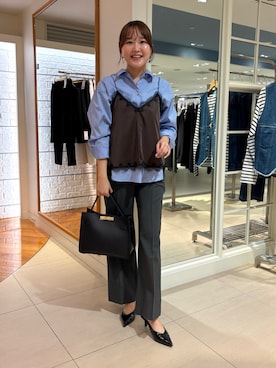 「NOLLEY’S（ノーリーズ）のひねり金具付きワンハンドルバッグ【WEB STAFF守屋☆別注アイテム】（ショルダーバッグ）」を使った、Mihoさん（レディース・159cm）の秋コーディネート