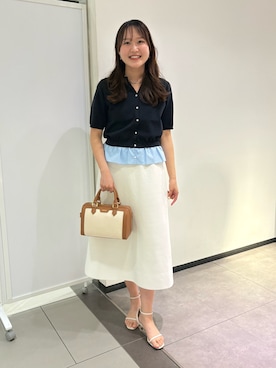 「NOLLEY’S Sophi（ノーリーズソフィ）の《手洗い可能/セットアップ対応》Aラインニットスカート（スカート、ホワイト系）」を使った、Mihoさん（レディース・160cm）の春コーディネート