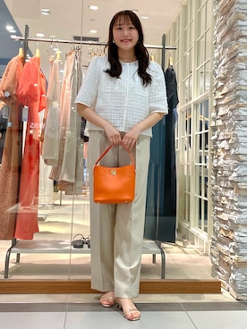 「半袖ジャケット」｜「アイテム（ノーカラージャケット）」を使った、Mihoさん（レディース・159cm）の春コーディネート