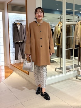 「アイテム（ノーカラーコート）」を使った、Mihoさん（レディース・160cm）の冬コーディネート