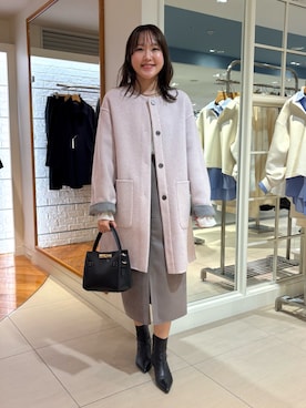 「アイテム（ノーカラーコート）」を使った、Mihoさん（レディース・159cm）の秋コーディネート