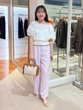 「NOLLEY’S（ノーリーズ）の《セットアップ対応》ウォッシャブルストレッチツイル愛されセミワイドパンツ（その他パンツ、ピンク系）」を使った、Mihoさん（レディース・160cm）の春コーディネート