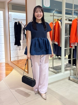 「NOLLEY’S（ノーリーズ）の《セットアップ対応》ウォッシャブルストレッチツイル愛されセミワイドパンツ（その他パンツ、ピンク系）」を使った、Mihoさん（レディース・160cm）の春コーディネート