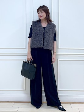 「ROPE'（ロペ）の【洗える・カセット服】ライトトリアセイージーワイドパンツ/お仕事・通勤・セットアップ対応（その他パンツ）」を使った、Rieさん（レディース・156cm）の秋コーディネート