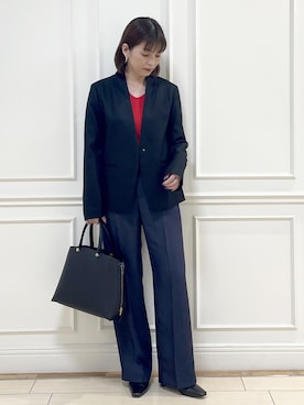 「アイテム（ノーカラージャケット）」を使った、Rieさん（レディース・156cm・40代）の秋コーディネート