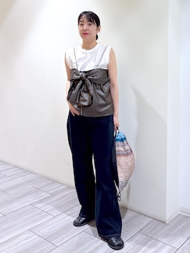 「ADAM ET ROPE'（アダムエロペ）のカバーヒールサンダル（サンダル）」を使った、Fujimotoさん（レディース・155cm・30代）の夏コーディネート