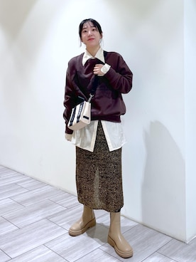 「フェミニンコーデ」｜「アイテム（スウェット）」を使った、Fujimotoさん（レディース・155cm）の冬コーディネート