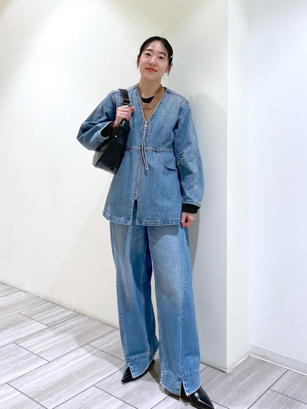 美品 ADAM ET ROPE FEMME デニムチュニックシェイプシャツ F ADAM ET