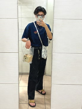 「Adoon plain（アドーンプレーン）のアイテム（Tシャツ/カットソー）」を使った、こたちゃん🐯さん（メンズ・175cm）の夏コーディネート