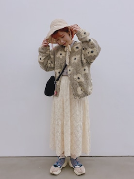 「merry jenny（メリージェニー）のアイテム（ノーカラージャケット）」を使った、🐰セイセイ青青🐰さん（レディース・156cm）の冬コーディネート