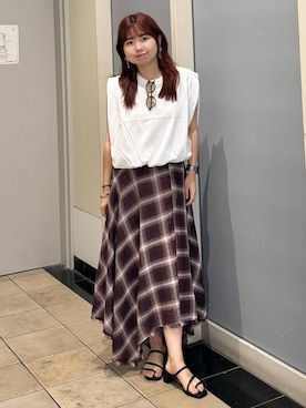 「LOWRYS FARM（ローリーズファーム）のバルーンプルオーバーフレンチスリーブ　574769（Tシャツ/カットソー）」を使った、たしろんさん（レディース・149cm）の夏コーディネート