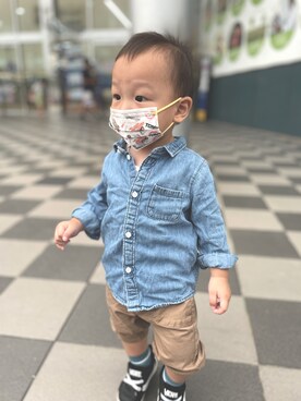 「H&M（エイチ・アンド・エム）のアイテム（デニムジャケット）」を使った、rrbaoさん（キッズ・80cm）の秋コーディネート