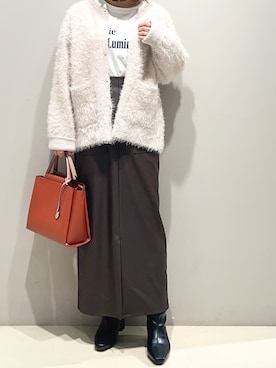 「アイテム（トートバッグ、オレンジ系）」を使った、たまさん（レディース・152cm）の秋コーディネート
