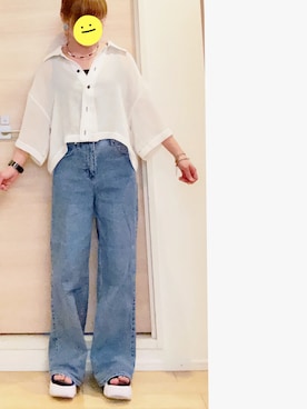 「OPAQUE.CLIP（オペークドットクリップ）のアイテム（デニムパンツ）」を使った、たまさん（レディース・152cm）の夏コーディネート