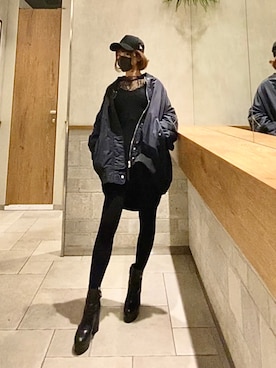 「GRL」｜「アイテム（MA-1）」を使った、NE_MU_MIさん（レディース・156cm）の秋コーディネート