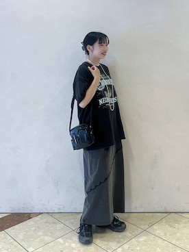 「PAGEBOY（ページボーイ）のサンドヴィンテージキリカエワンピース（ワンピース、ブラック系）」を使った、tagochiさん（レディース・159cm）の夏コーディネート