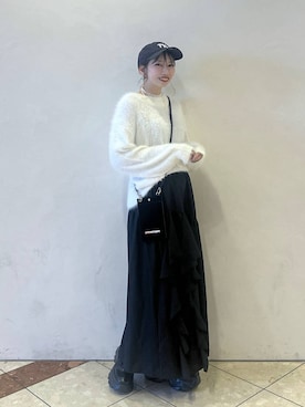 「PAGEBOY（ページボーイ）のラインフリンジティアードスカート/フリルスカート【ウエストゴム・ストレスフリー】（スカート）」を使った、tagochiさん（レディース・159cm）の秋コーディネート