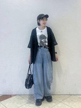 「PAGEBOY（ページボーイ）の＜まるでデニム見え！/紫外線カット/接触冷感＞マルデニコクーンパンツ（デニムパンツ、ブルー系）」を使った、tagochiさん（レディース・159cm）の夏コーディネート