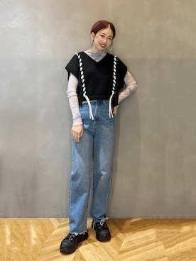 「JEANASIS（ジーナシス）のレースアップスニーカーブーツ/182863（ブーツ）」を使った、tagochiさん（レディース・159cm）の冬コーディネート