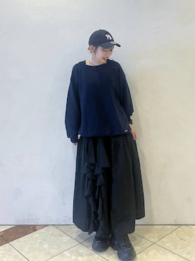 「PAGEBOY（ページボーイ）のラインフリンジティアードスカート/フリルスカート【ウエストゴム・ストレスフリー】（スカート）」を使った、tagochiさん（レディース・159cm）の秋コーディネート