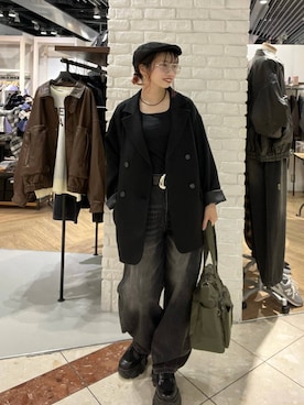 「PBLIM（ページボーイリム）の《UNISEX》スラブブリーチデニム（デニムパンツ）」を使った、tagochiさん（レディース・159cm）の秋コーディネート