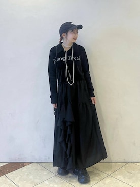 「PAGEBOY（ページボーイ）のラインフリンジティアードスカート/フリルスカート【ウエストゴム・ストレスフリー】（スカート）」を使った、tagochiさん（レディース・159cm）の秋コーディネート