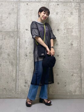 「PBLIM（ページボーイリム）のPAGEBOYLIM/ロゴ刺繍バケットハット2（ハット）」を使った、tagochiさん（レディース・159cm・30代）の夏コーディネート