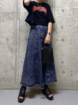 「アイテム（デニムスカート、パープル系）」を使った、tagochiさん（レディース・159cm）の夏コーディネート