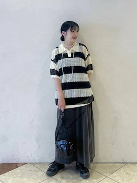 「PAGEBOY（ページボーイ）のサンドヴィンテージキリカエワンピース（ワンピース、ブラック系）」を使った、tagochiさん（レディース・159cm）の夏コーディネート