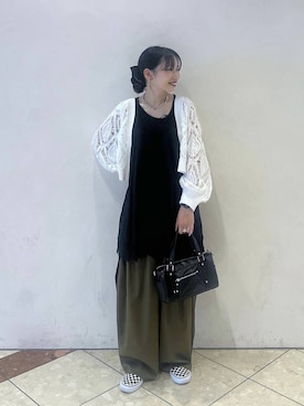 「PAGEBOY（ページボーイ）の【2WAY仕様】スタッズミニボストンバッグ（ショルダーバッグ、ブラック系）」を使った、tagochiさん（レディース・159cm）の夏コーディネート