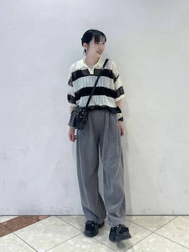「JEANASIS（ジーナシス）の5ポケットスウェットコクーンパンツ/650280（スウェットパンツ、グレー系）」を使った、tagochiさん（レディース・159cm）の夏コーディネート